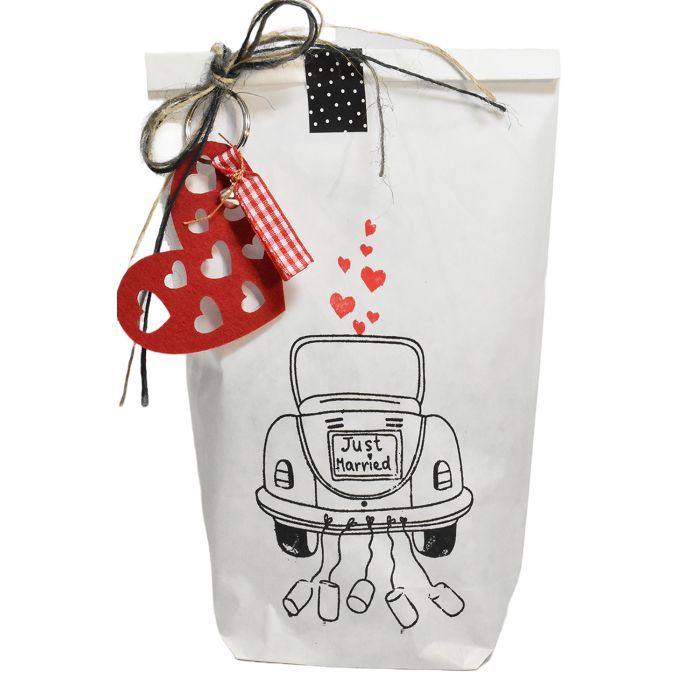 Maravillosa bolsa de regalo - Bolsa de boda Just Married con corazón