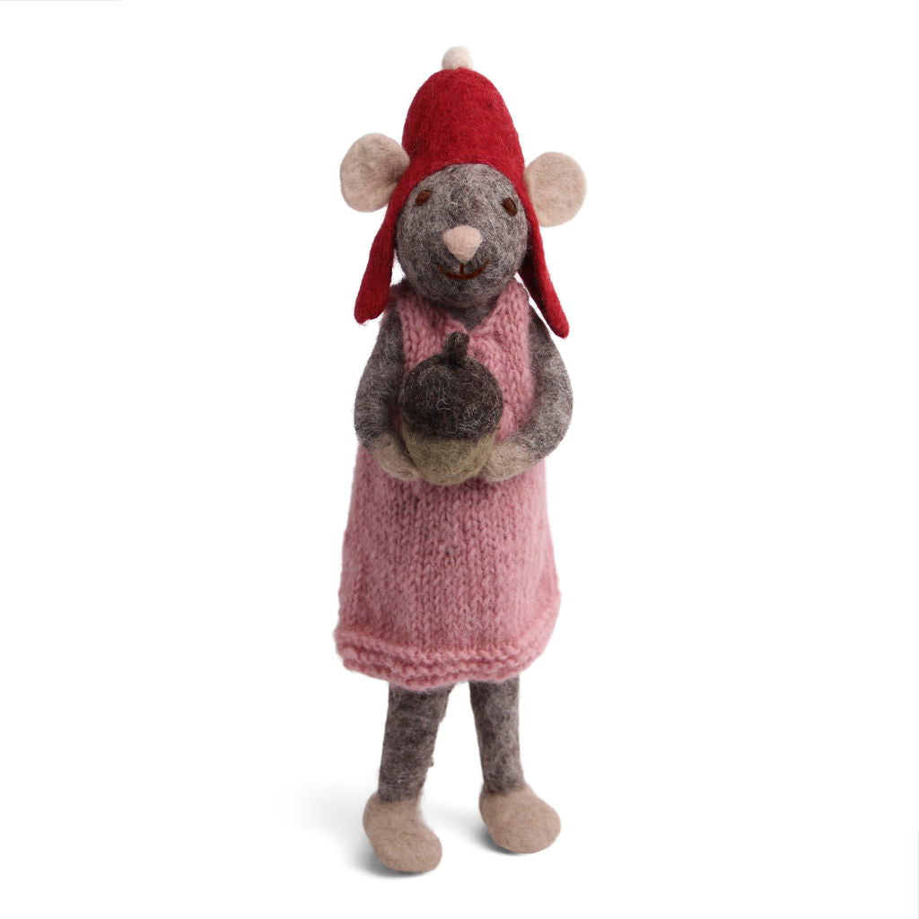 Gry & Sif - Big Grey Girly  Mouse with Acorn