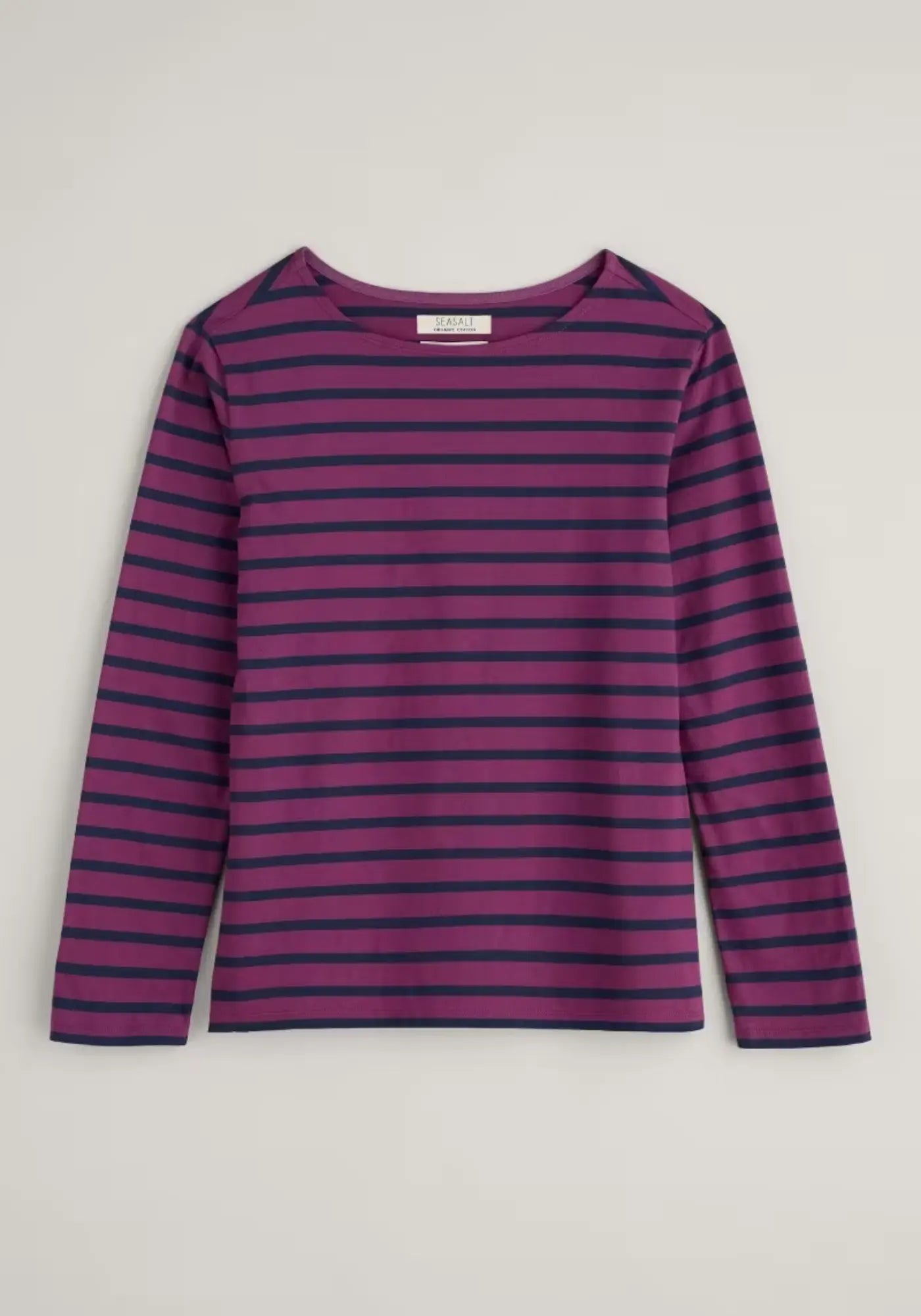 Maritimes Damen-Shirt mit Breton-Streifen, aus weichem, atmungsaktivem Bio-Baumwolljersey, langlebig und farbecht.