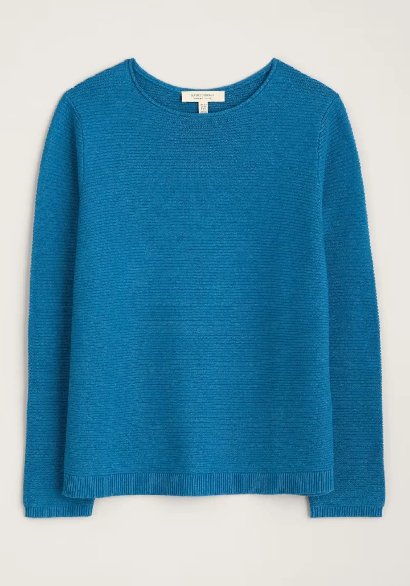 Makers Pullover in Blau mit eleganter Rippenstruktur und feinem Rollsaum. Perfekt für einen entspannten und doch stilvollen Look.