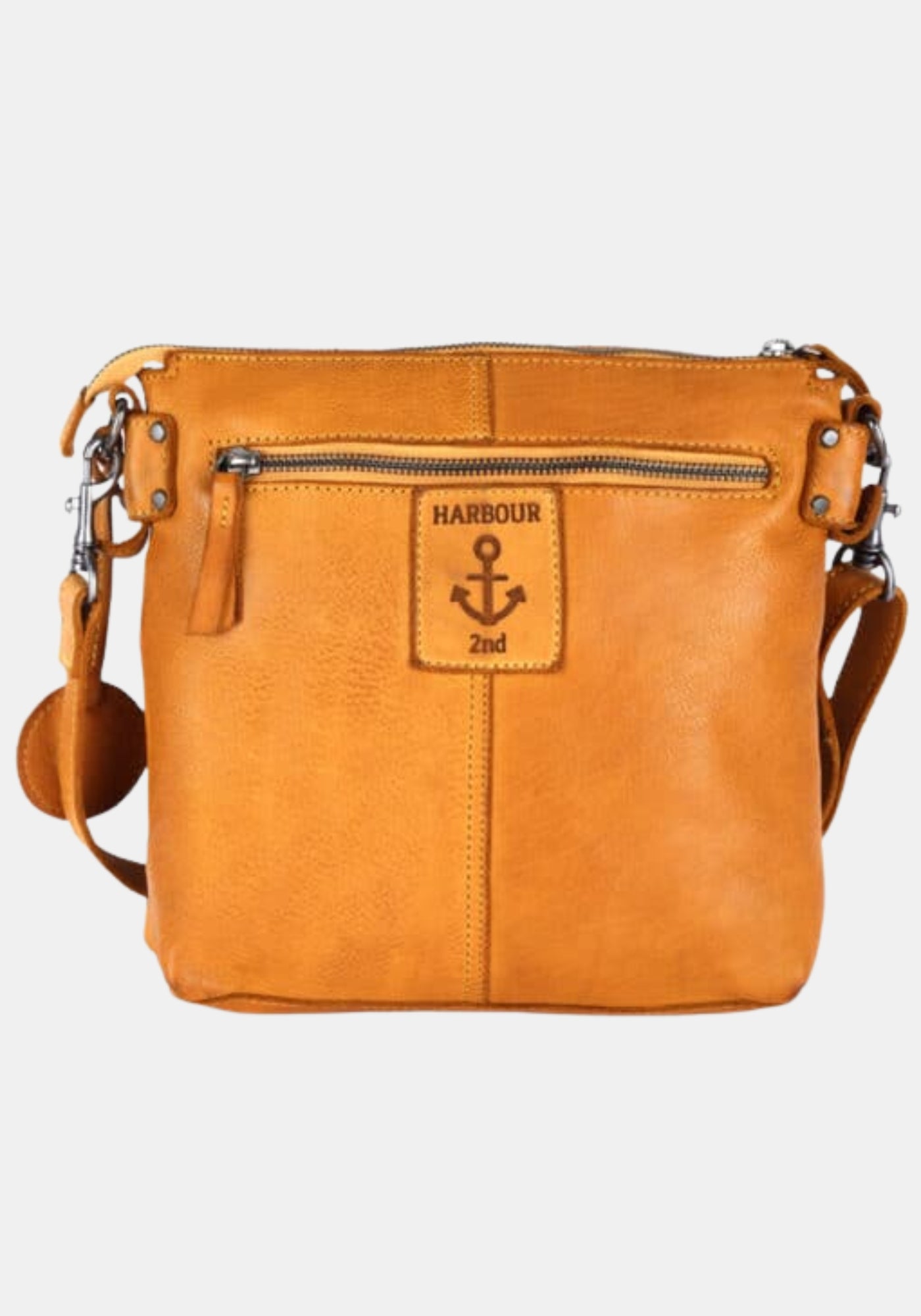 Tasche Isalie Harbour 2nd mit geprägtem Anker-Patch aus gewaschenem Rindleder | oriental mustard | handgefertigt | Rückansicht