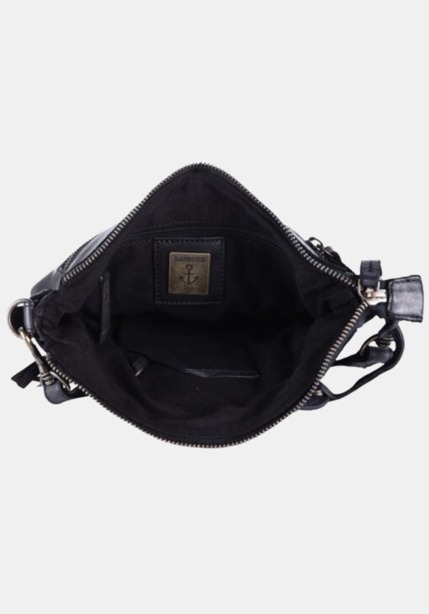 Geöffnete Tasche Isalie Harbour 2nd präsentiert aus gewaschenem Rindleder | charming cognac | handgefertigt | Innenansicht